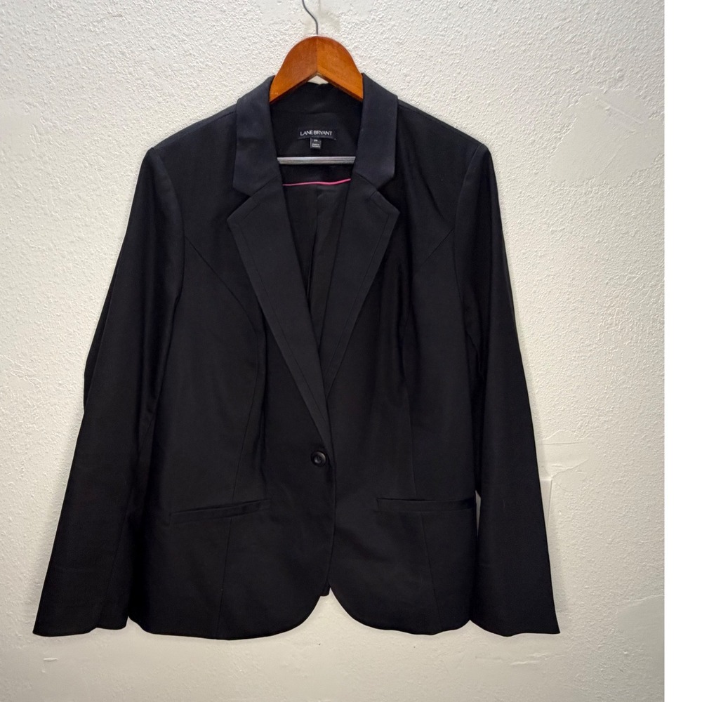 Lane Bryant Black One Button Stretch Blazer Jacket Plus Size 24 Professional